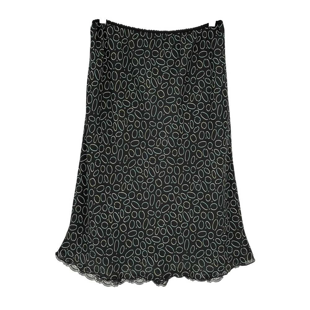 Worthington Reversible Midi Skirt Black Blue Geometric Lace Trim Size 12
